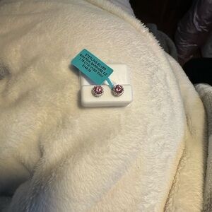 925 Sterling Silver Pink Sapphire CZ  6mm Stud Earrings